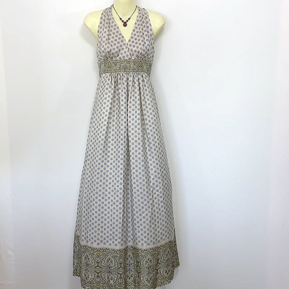 BCBG MAXAZRIA Dress “Frost Combo “ Silk Halter Maxi Excellent Sz Sm